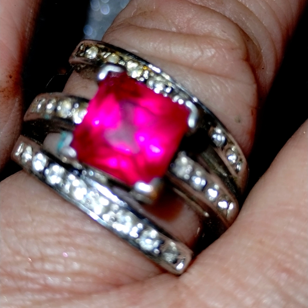 Exquisite faux vintage Ruby and silver ring size 7